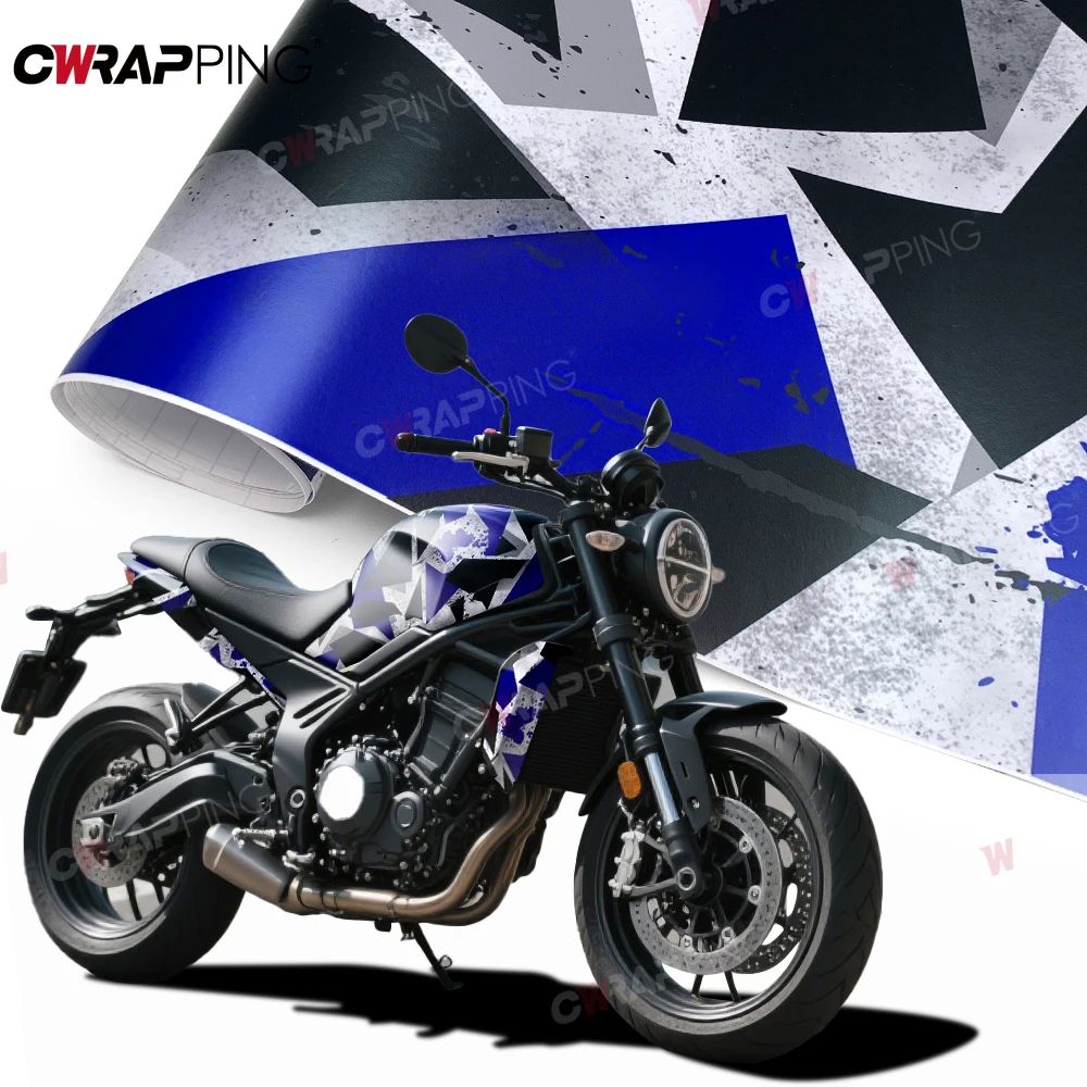 Automotive Vinyl Car Wrap Street Culture Car Film Covering Blue Ink Splashing Motorcycle Sticker Self-adhesive Camouflage Vinyls thumbnail 6