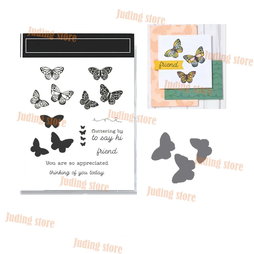 Butterfly Friends 2026 New Clear Stamps And Cutting Dies In French German For Scrapbook Stamping Dies Blessing Of Cards Crafts thumbnail 2