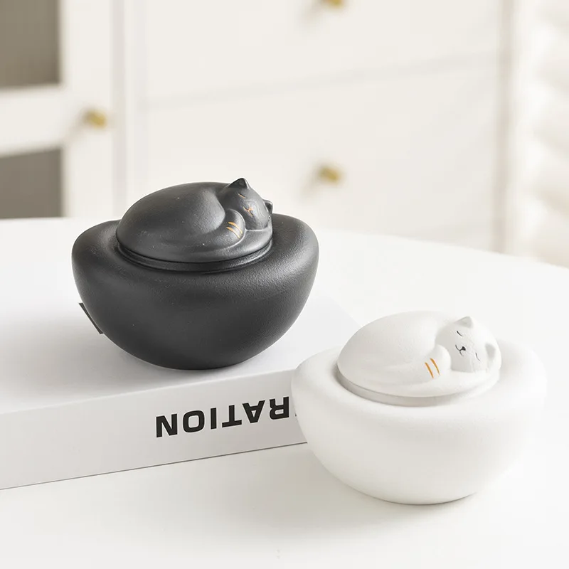 240ML Ceramic Tea Pot Creative Cute Cat Cover Ingot-shaped Sealed Pot Home Tea Container Living Room Coffee Table Decorative Box thumbnail 4