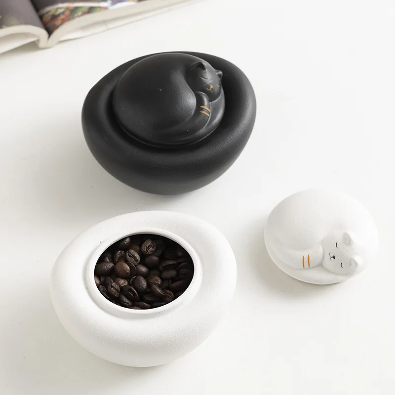 240ML Ceramic Tea Pot Creative Cute Cat Cover Ingot-shaped Sealed Pot Home Tea Container Living Room Coffee Table Decorative Box thumbnail 3