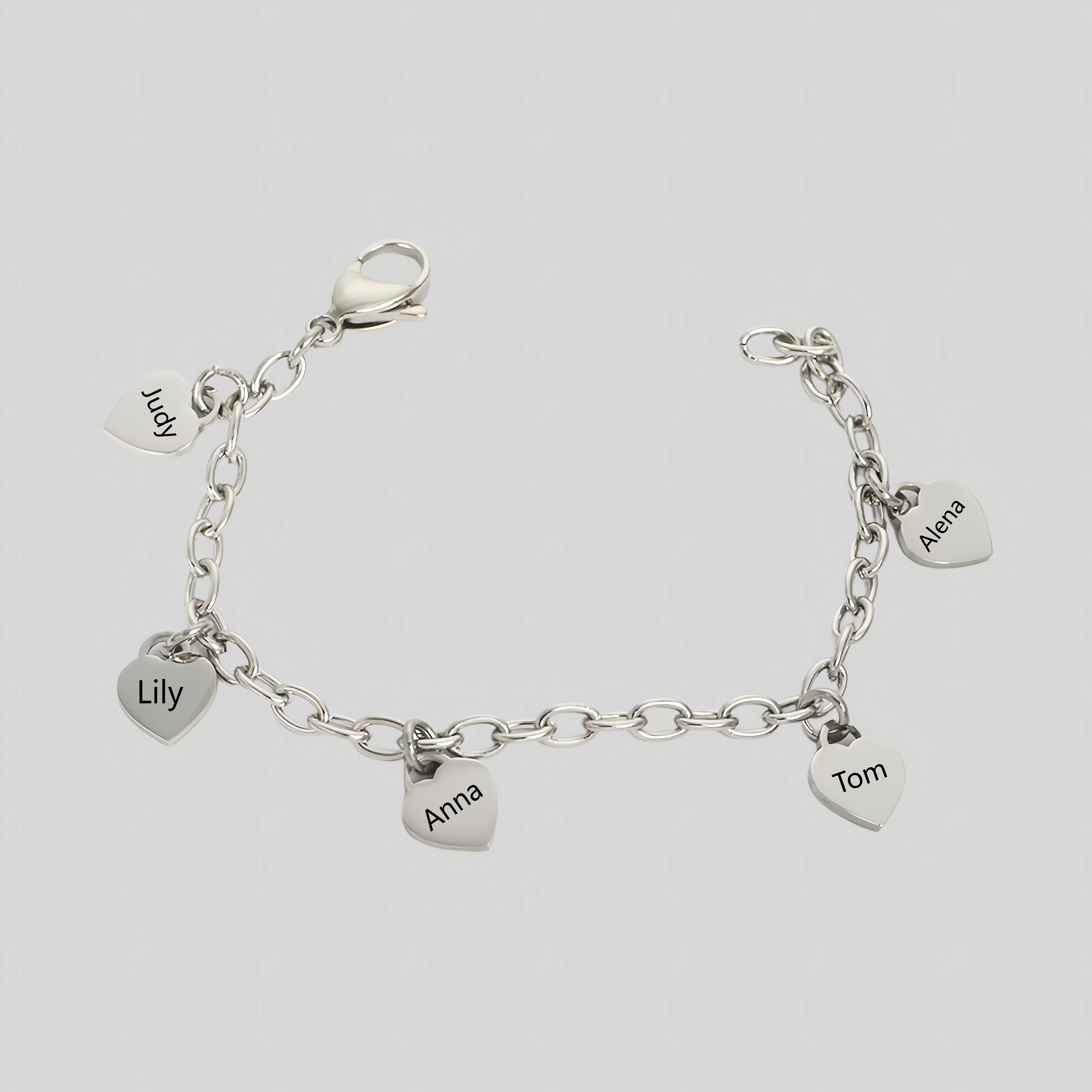 Personalized Heart Charms Bracelet • Engraved Dainty Love Pendants with Names • Custom made for Mom Grandma Wife • Christmas thumbnail 3