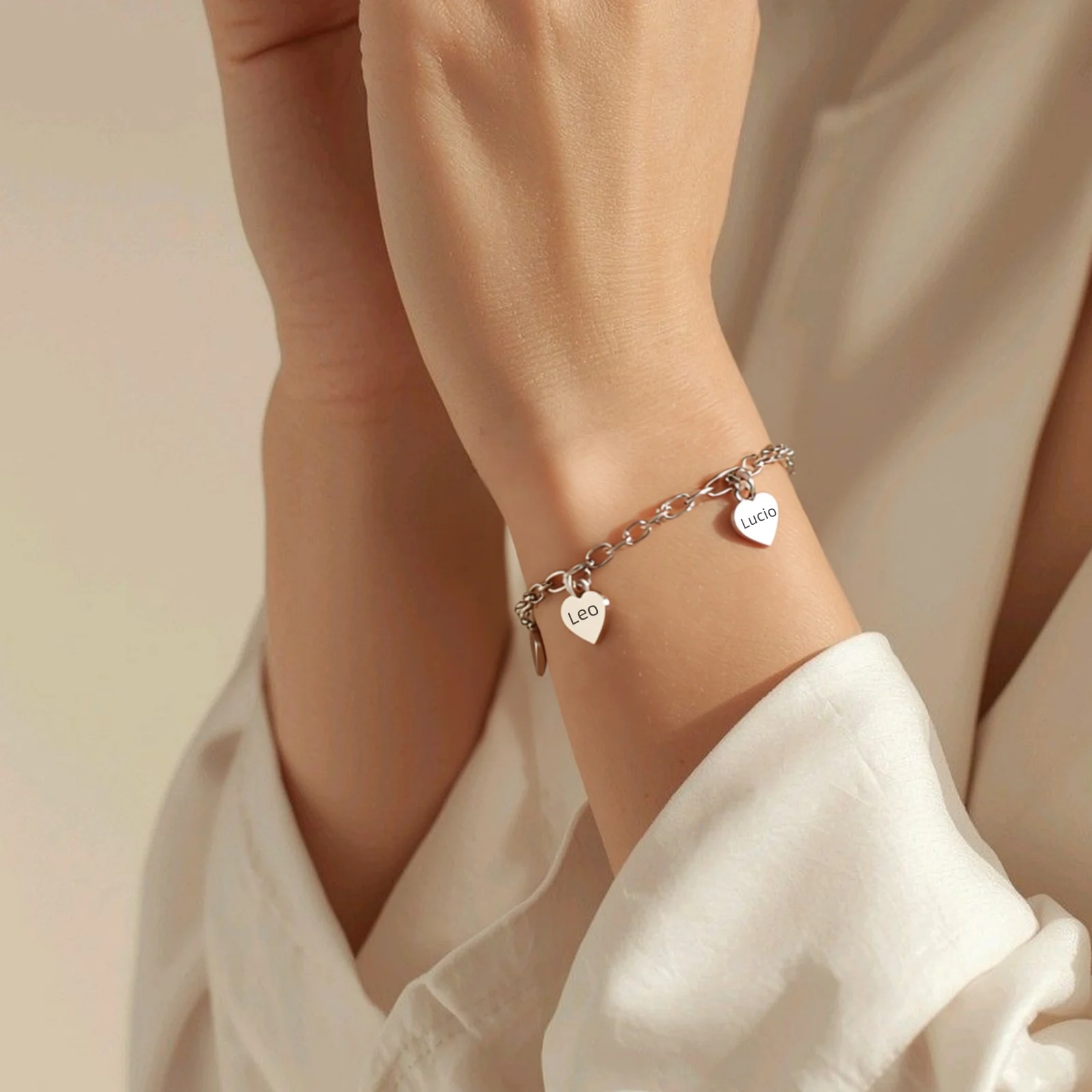 Personalized Heart Charms Bracelet • Engraved Dainty Love Pendants with Names • Custom made for Mom Grandma Wife • Christmas thumbnail 2