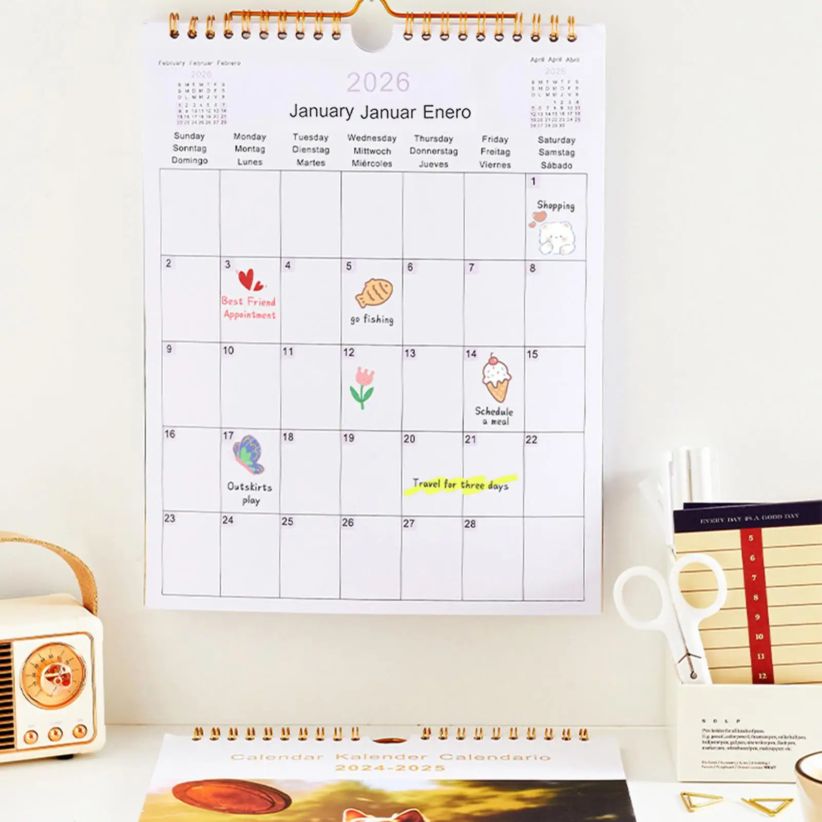 2026 Wall Calendar Multilingual 12-Month Coil Planner - Modern Decorative Calendar for Home, Classroom, Office & Living Room