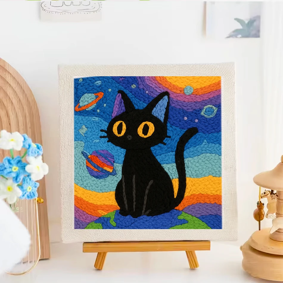 punch needle embroidery set kit Cat Cute Animal Picture Embroidery frame Cross stitch kits crafts for adults Diy Gift 25x25cm thumbnail 2