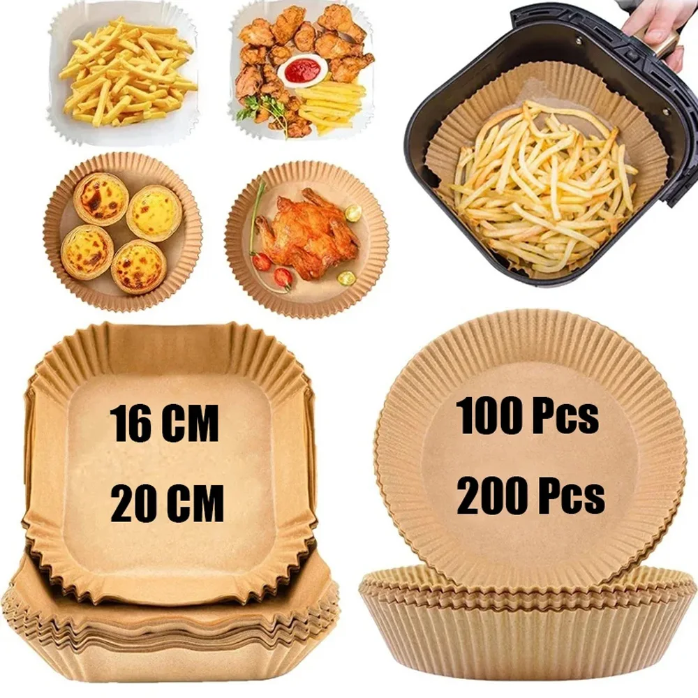 50/100Pcs Air Fryer Disposable Parchment Paper Liner Oil-proof Paper Tray Non-Stick Baking Mat Air Fryer Accessories Square
