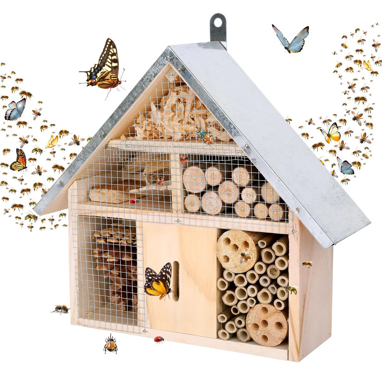 Garden Wooden Insect House Bee Nest Bug Hotel Shelter Natural Wood Outdoor Decoration