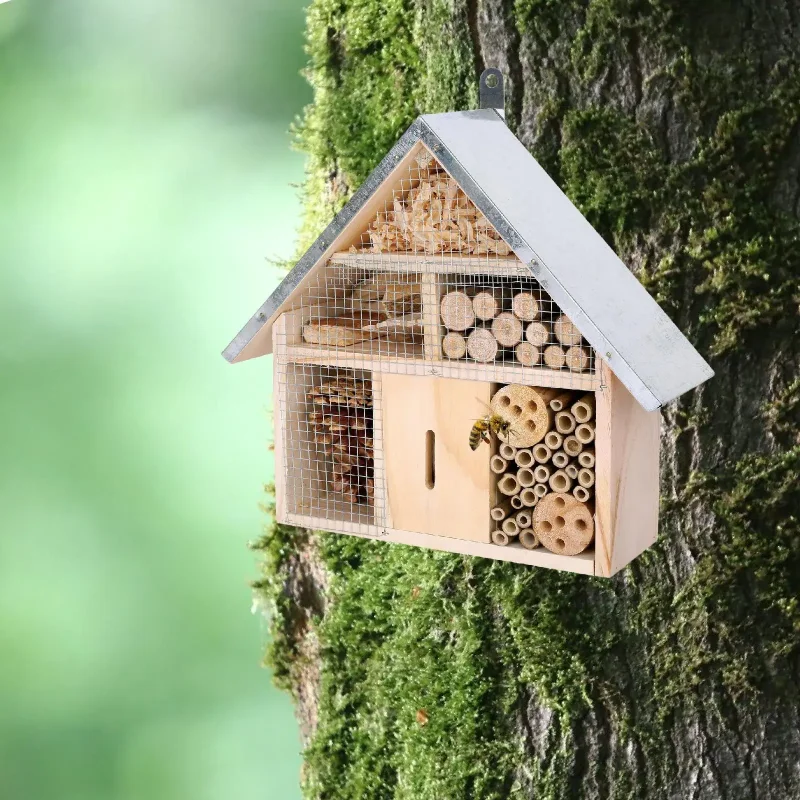 Garden Wooden Insect House Bee Nest Bug Hotel Shelter Natural Wood Outdoor Decoration thumbnail 5