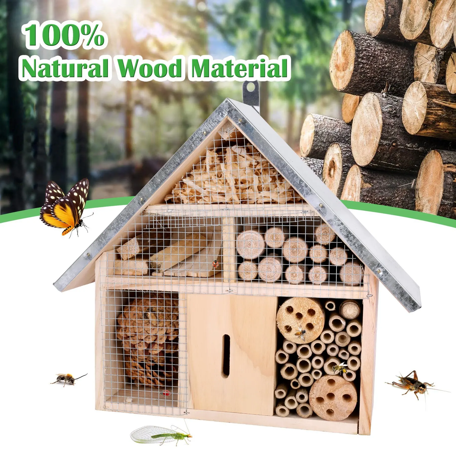 Garden Wooden Insect House Bee Nest Bug Hotel Shelter Natural Wood Outdoor Decoration thumbnail 2