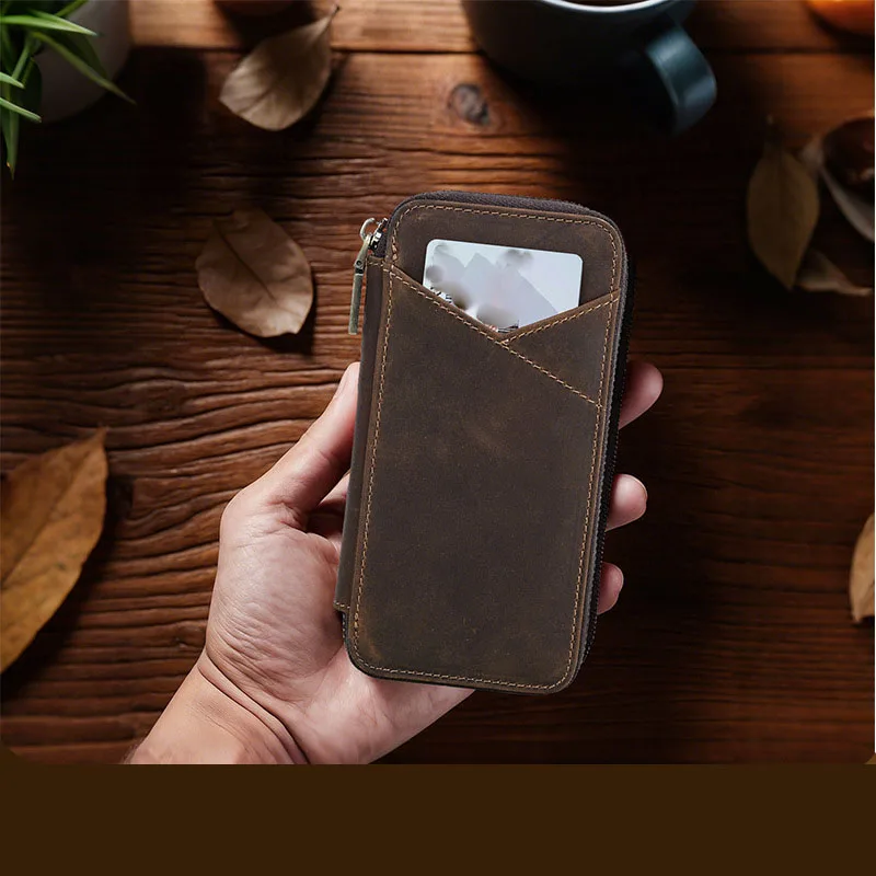 Genuine Leather Pencil Case with 4 Slots Handmade Multifunctional Zipper Fountain Pen Bag Student Stationery Pen Box thumbnail 3