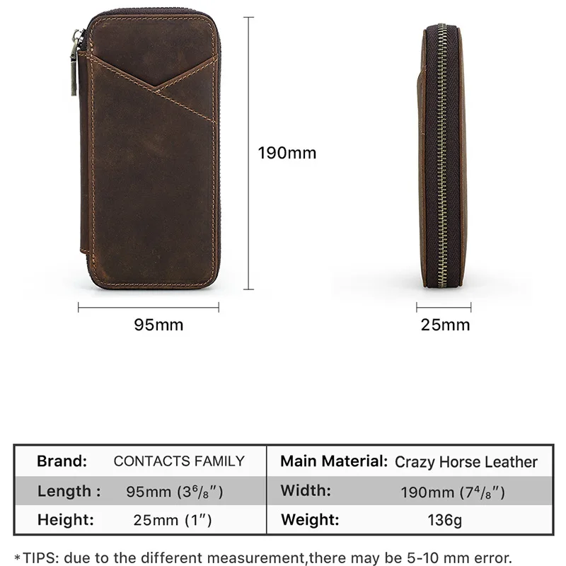 Genuine Leather Pencil Case with 4 Slots Handmade Multifunctional Zipper Fountain Pen Bag Student Stationery Pen Box thumbnail 4