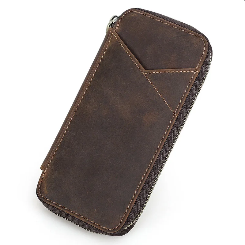 Genuine Leather Pencil Case with 4 Slots Handmade Multifunctional Zipper Fountain Pen Bag Student Stationery Pen Box thumbnail 6