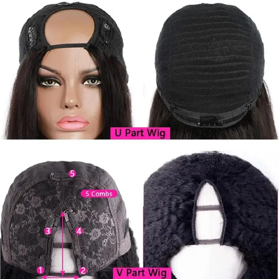 250% V Part Wig Silk Body Wave Human Hair Wigs Peruvian Wavy Virgin Hair Wigs For Black Women U Shape Wig Full Machine Made Wig thumbnail 6