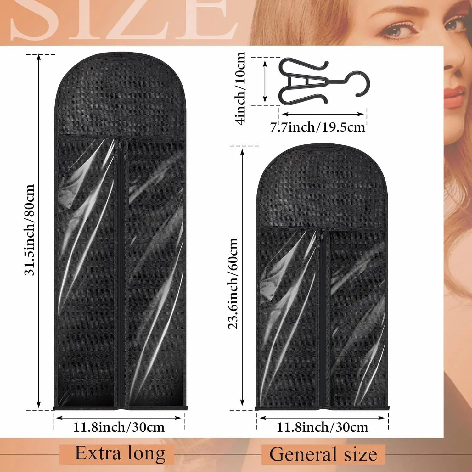 Extra Long Hair Extension Storage Bag with Hanger, Two Sizes for Multiple Wigs, Dust Proof Hanger for Hair Extensions thumbnail 2