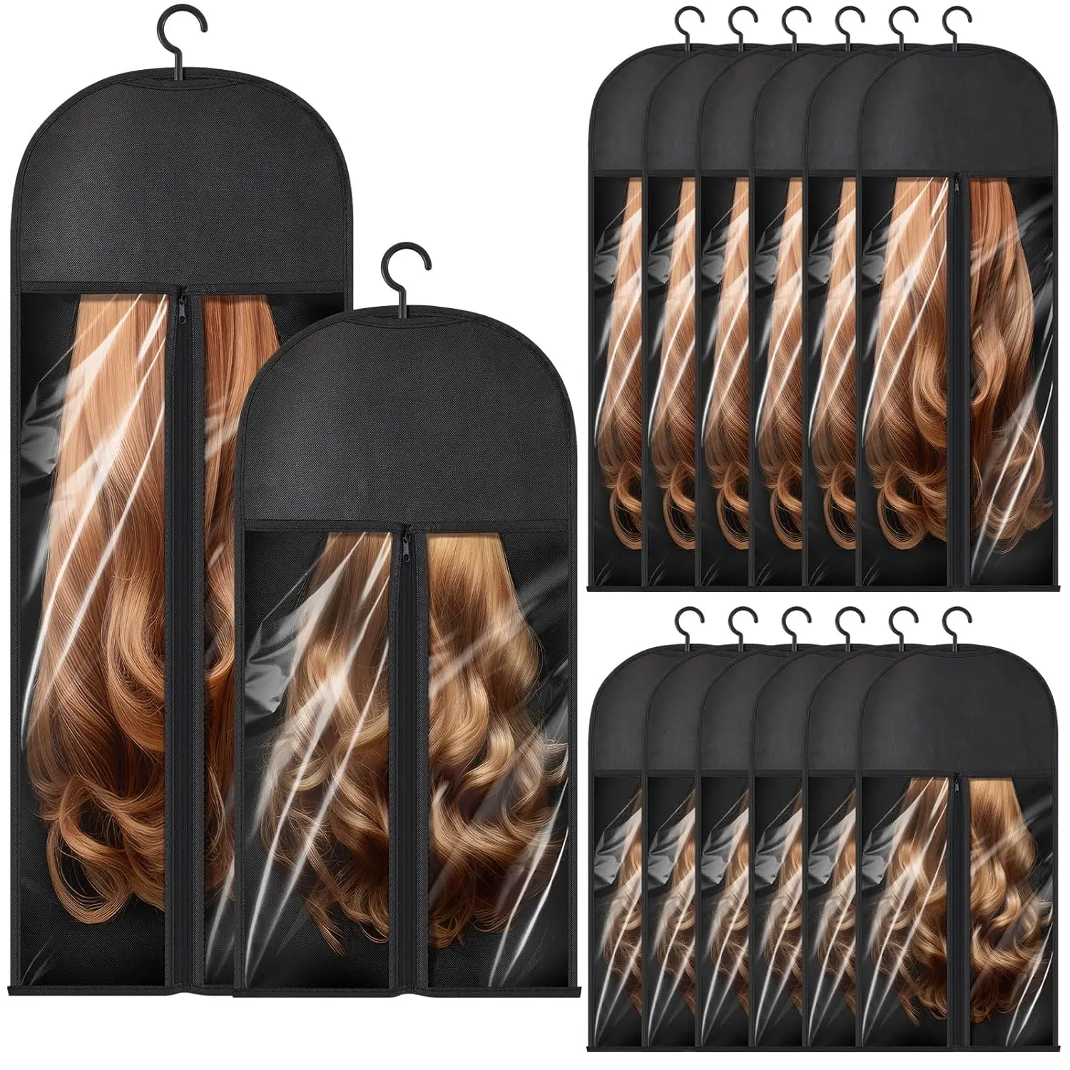 Extra Long Hair Extension Storage Bag with Hanger, Two Sizes for Multiple Wigs, Dust Proof Hanger for Hair Extensions