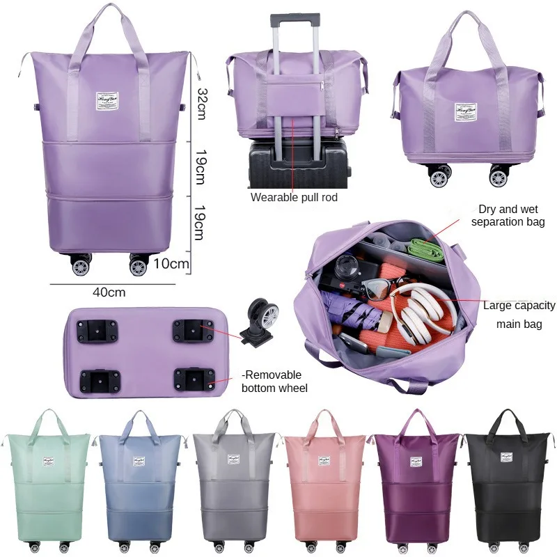 Universal Wheel Expandable Luggage Large Capacity Lightweight Travel Fitness Bag with Dry And Wet Separation Storage thumbnail 4