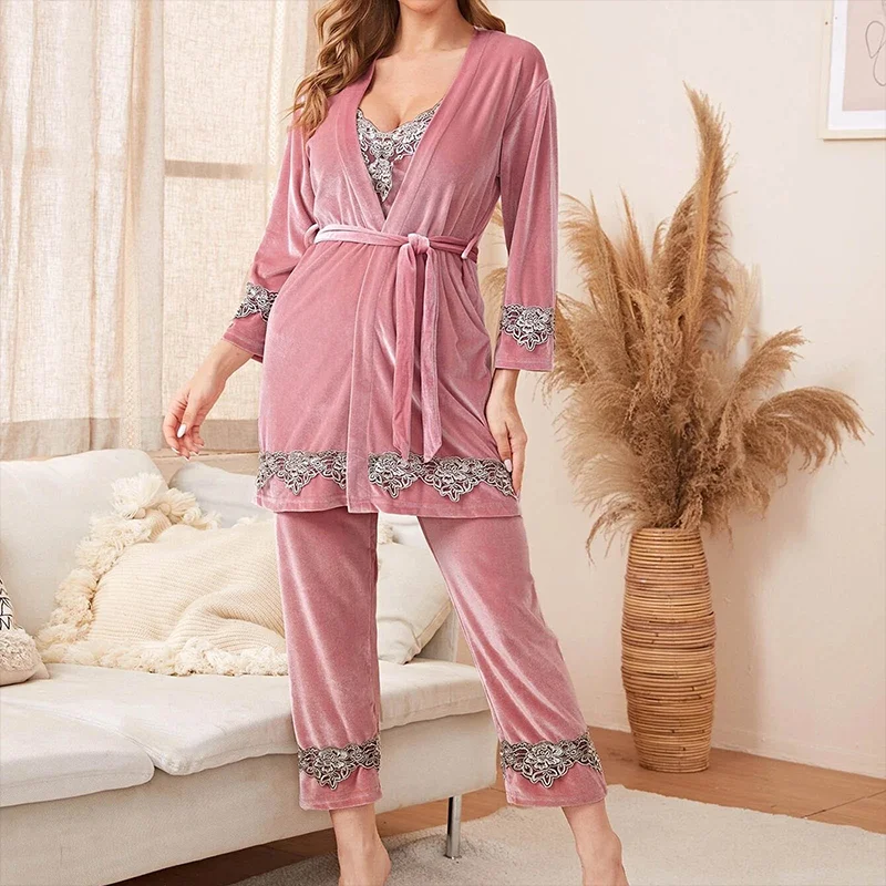 New Style European and American Sexy Multicolor Loungewear - Fashionable & Comfortable Lace-trimmed Pajamas with Robe thumbnail 2