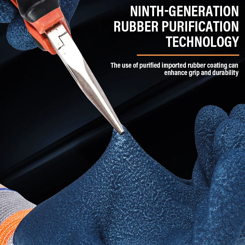 Garden Gloves Anti-Slip Wear-resistant Latex Labor Safety Protection Glove Construction Site Heavy Duty Rubber Coated Work Glove thumbnail 2