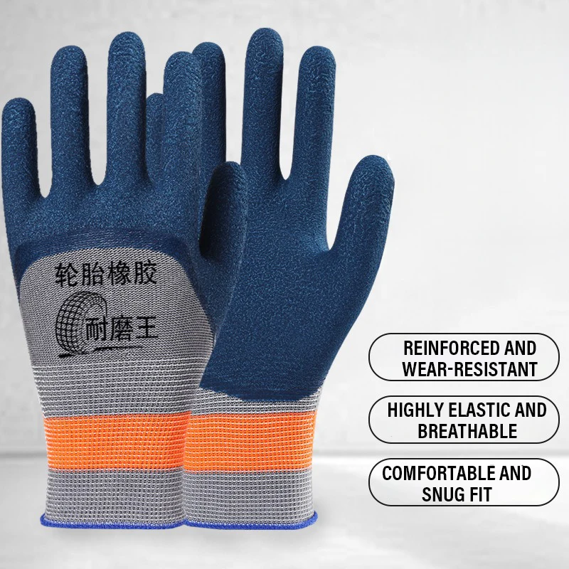 Garden Gloves Anti-Slip Wear-resistant Latex Labor Safety Protection Glove Construction Site Heavy Duty Rubber Coated Work Glove thumbnail 6