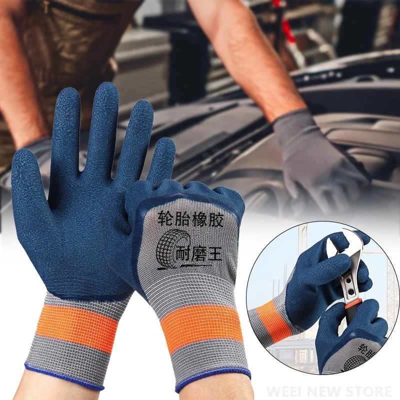 Garden Gloves Anti-Slip Wear-resistant Latex Labor Safety Protection Glove Construction Site Heavy Duty Rubber Coated Work Glove thumbnail 3