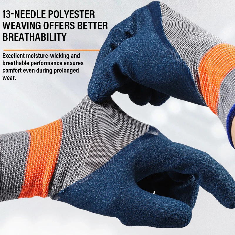Garden Gloves Anti-Slip Wear-resistant Latex Labor Safety Protection Glove Construction Site Heavy Duty Rubber Coated Work Glove thumbnail 4