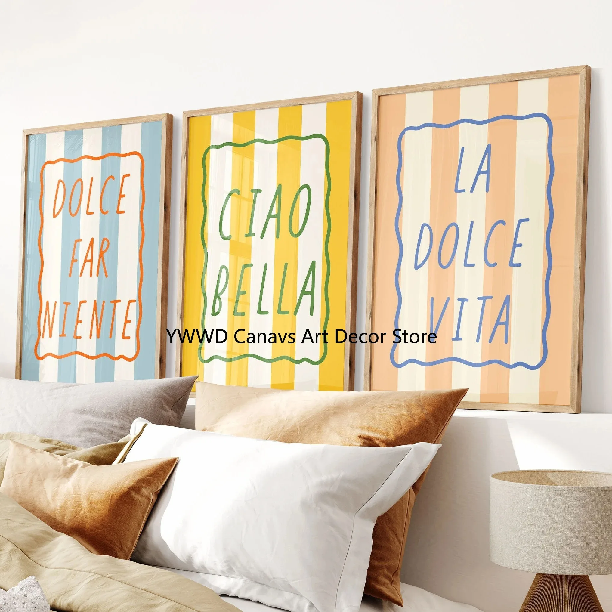 Ciao Bella Sage Green Striped Canvas Print Italy La Dolce Vita Quotation Wall Art Poster for Modern Living Room Y2k Home Decor thumbnail 4