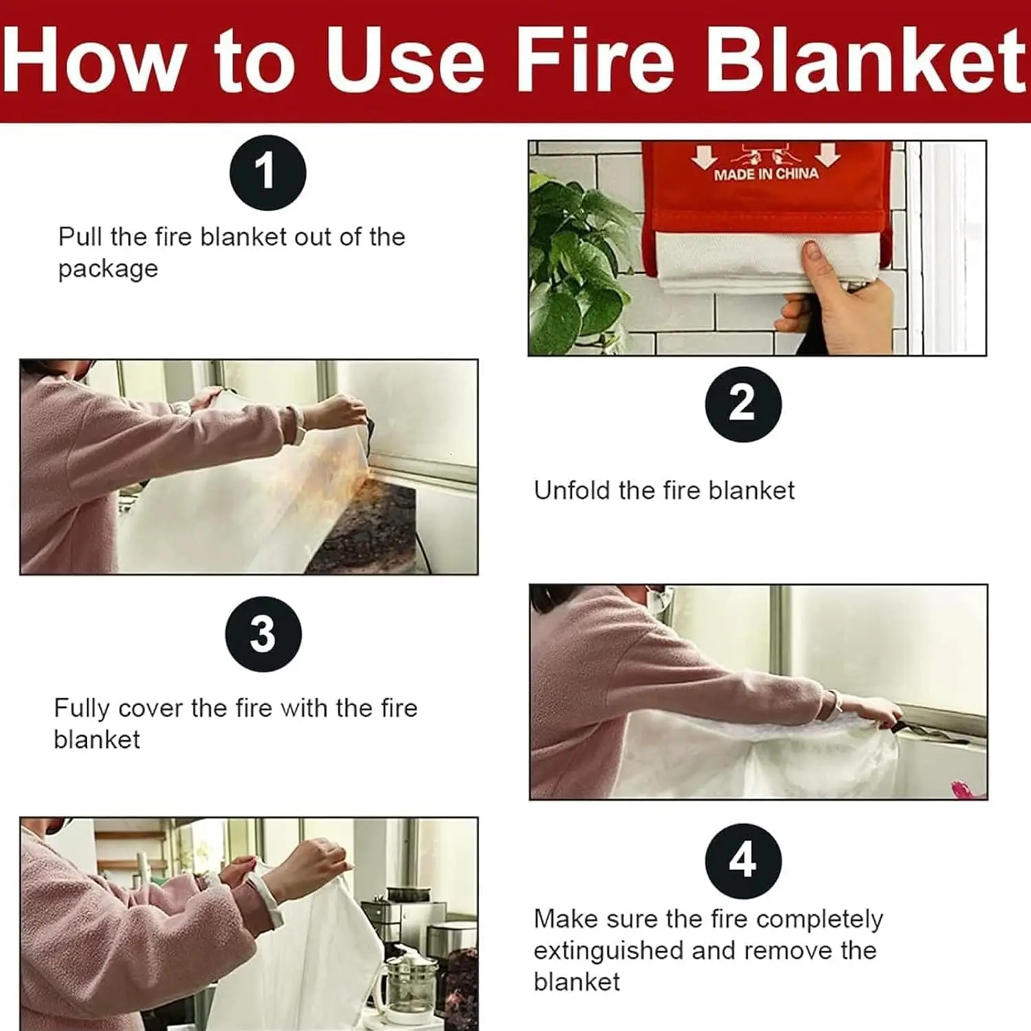 Fire Blanket 1m x 1m Emergency Fire Safety Fiberglass Fireproof Retardant Blanket with Soft Case for Kitchen Home Office Car thumbnail 3
