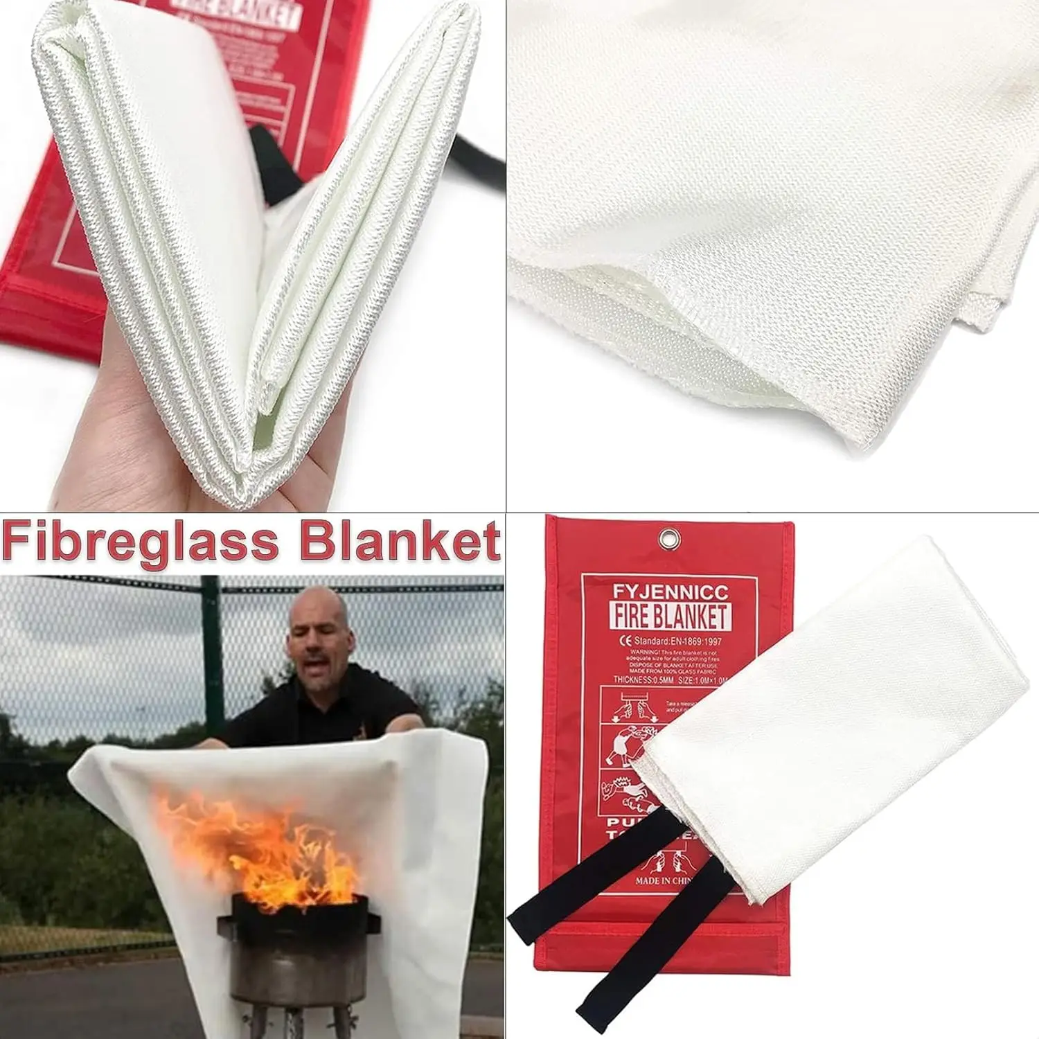 Fire Blanket 1m x 1m Emergency Fire Safety Fiberglass Fireproof Retardant Blanket with Soft Case for Kitchen Home Office Car thumbnail 2