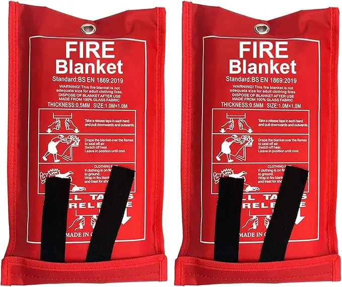 Fire Blanket 1m x 1m Emergency Fire Safety Fiberglass Fireproof Retardant Blanket with Soft Case for Kitchen Home Office Car