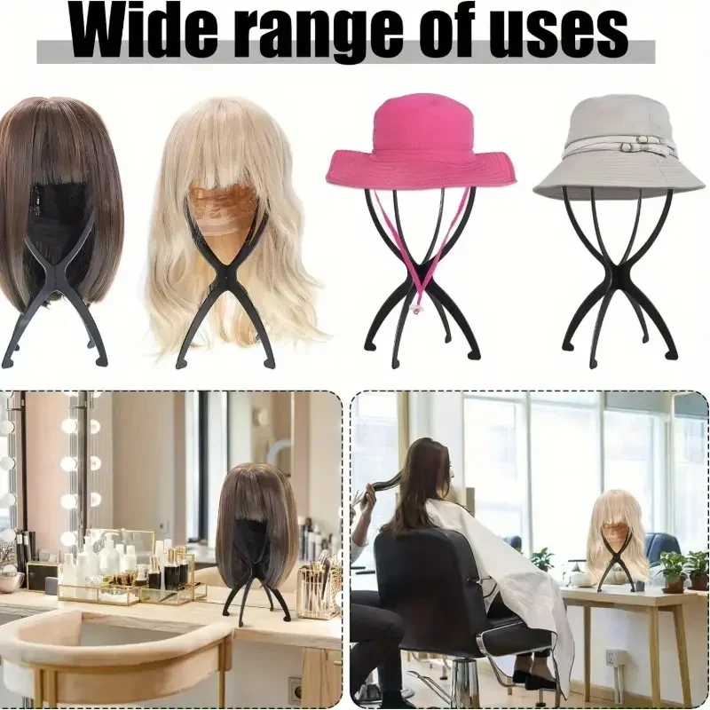 1pcs Black/Pink Color Collapsible Wig Stand Plastic Wig Holder Portable Folding For Styling Display Women Wig thumbnail 3
