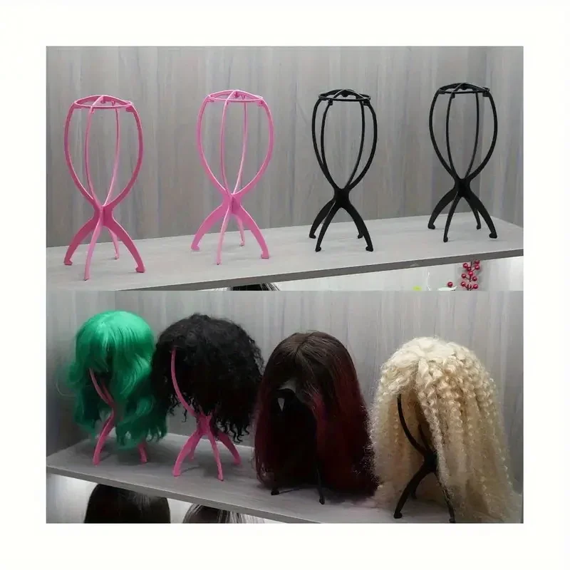 1pcs Black/Pink Color Collapsible Wig Stand Plastic Wig Holder Portable Folding For Styling Display Women Wig thumbnail 4