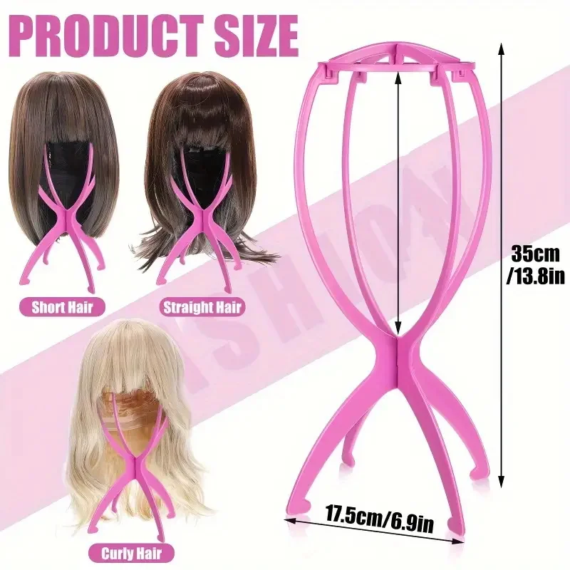 1pcs Black/Pink Color Collapsible Wig Stand Plastic Wig Holder Portable Folding For Styling Display Women Wig thumbnail 2