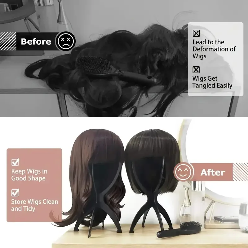 1pcs Black/Pink Color Collapsible Wig Stand Plastic Wig Holder Portable Folding For Styling Display Women Wig thumbnail 5