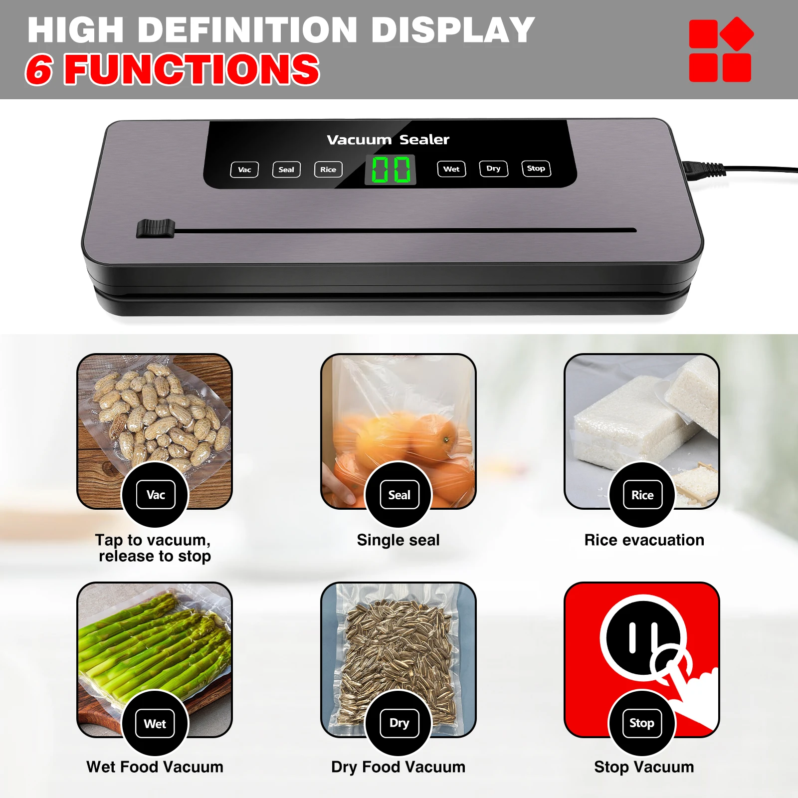 DayPlus Vacuum Sealer Machine Electric Sealing Machine Automatic Food Dry Wet Vaccum Packing Saver With 10 Free Sealing Bags thumbnail 2