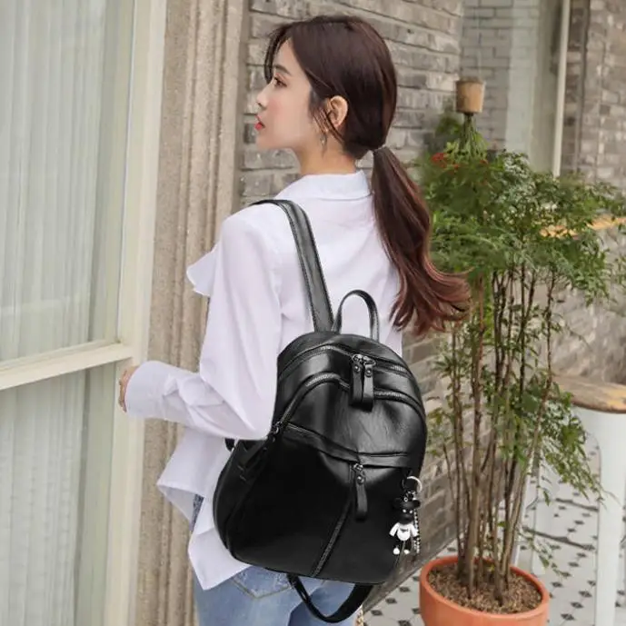 Fashion PU Leather Women Backpack Black Large Capacity School Backpacks Waterproof Travel Bag Gift thumbnail 3