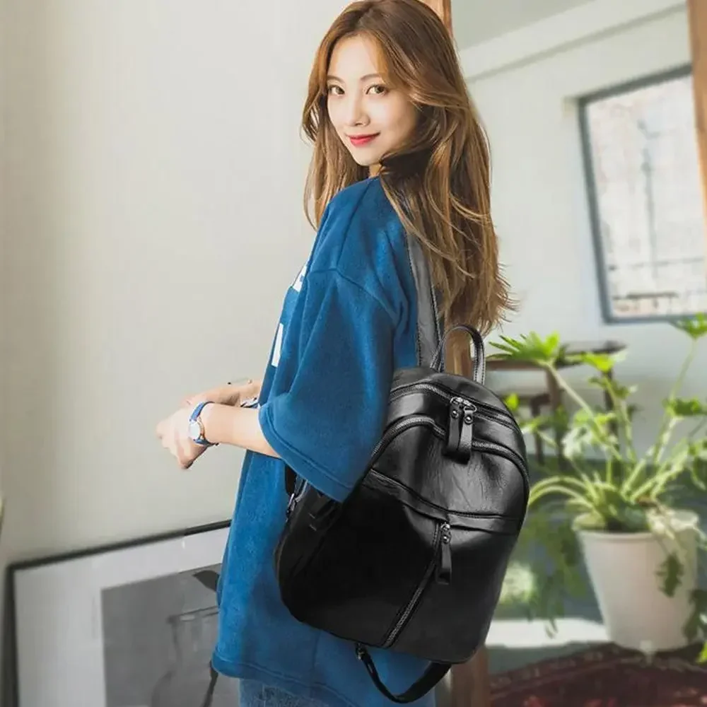 Fashion PU Leather Women Backpack Black Large Capacity School Backpacks Waterproof Travel Bag Gift thumbnail 2