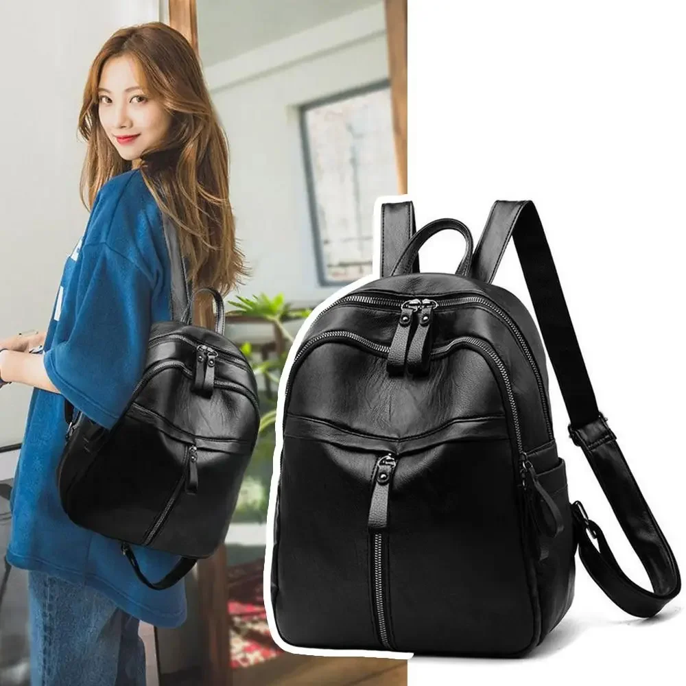 Fashion PU Leather Women Backpack Black Large Capacity School Backpacks Waterproof Travel Bag Gift