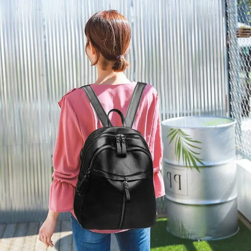 Fashion PU Leather Women Backpack Black Large Capacity School Backpacks Waterproof Travel Bag Gift thumbnail 4