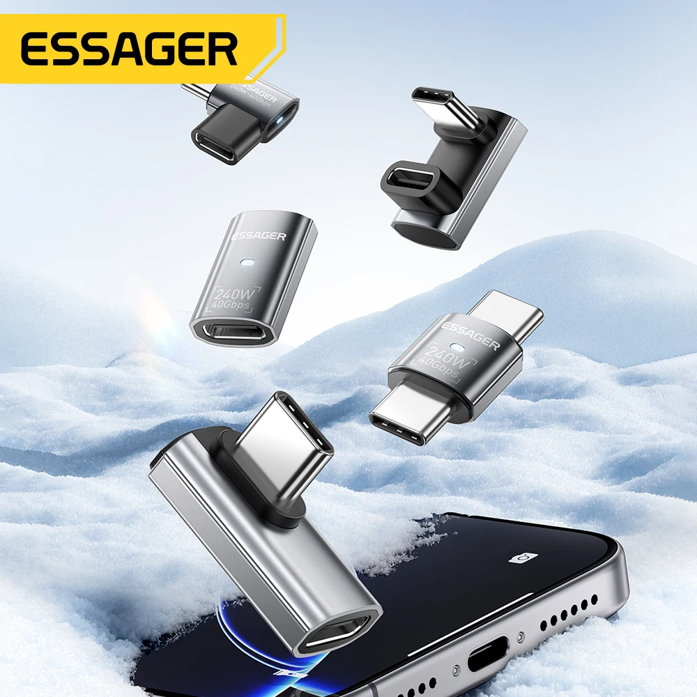 Essager USB4.0 40Gbps OTG Adapter 240W Fast Charging Converter 90 Degree USB Type C Data Adapter For Phone Macbook Laptop 8K60Hz thumbnail 2