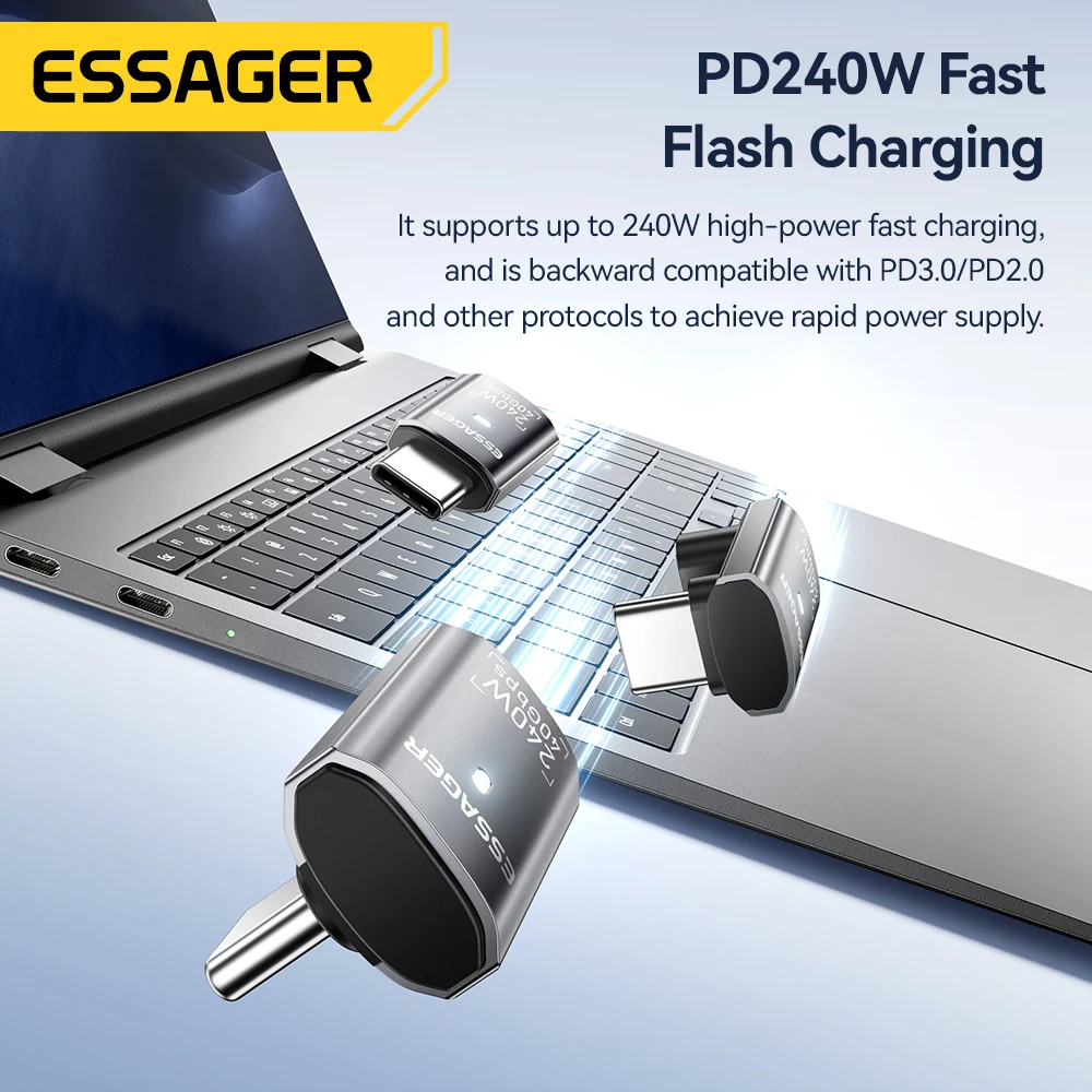Essager USB4.0 40Gbps OTG Adapter 240W Fast Charging Converter 90 Degree USB Type C Data Adapter For Phone Macbook Laptop 8K60Hz thumbnail 3