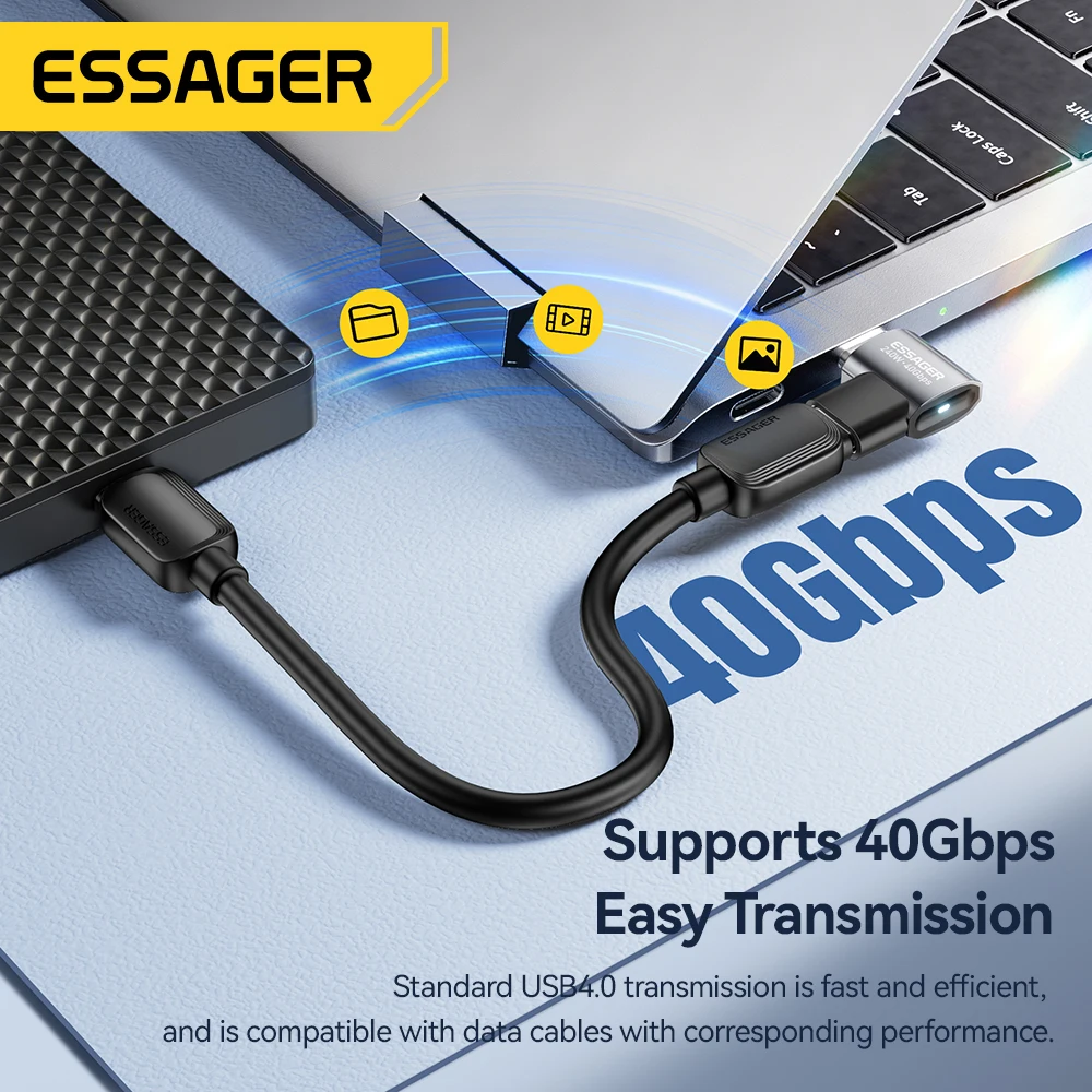 Essager USB4.0 40Gbps OTG Adapter 240W Fast Charging Converter 90 Degree USB Type C Data Adapter For Phone Macbook Laptop 8K60Hz thumbnail 5