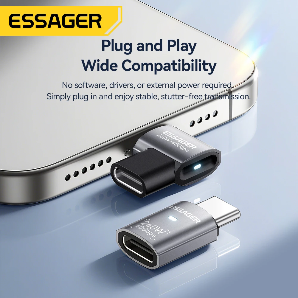 Essager USB4.0 40Gbps OTG Adapter 240W Fast Charging Converter 90 Degree USB Type C Data Adapter For Phone Macbook Laptop 8K60Hz thumbnail 6