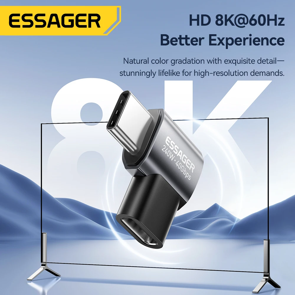 Essager USB4.0 40Gbps OTG Adapter 240W Fast Charging Converter 90 Degree USB Type C Data Adapter For Phone Macbook Laptop 8K60Hz thumbnail 4