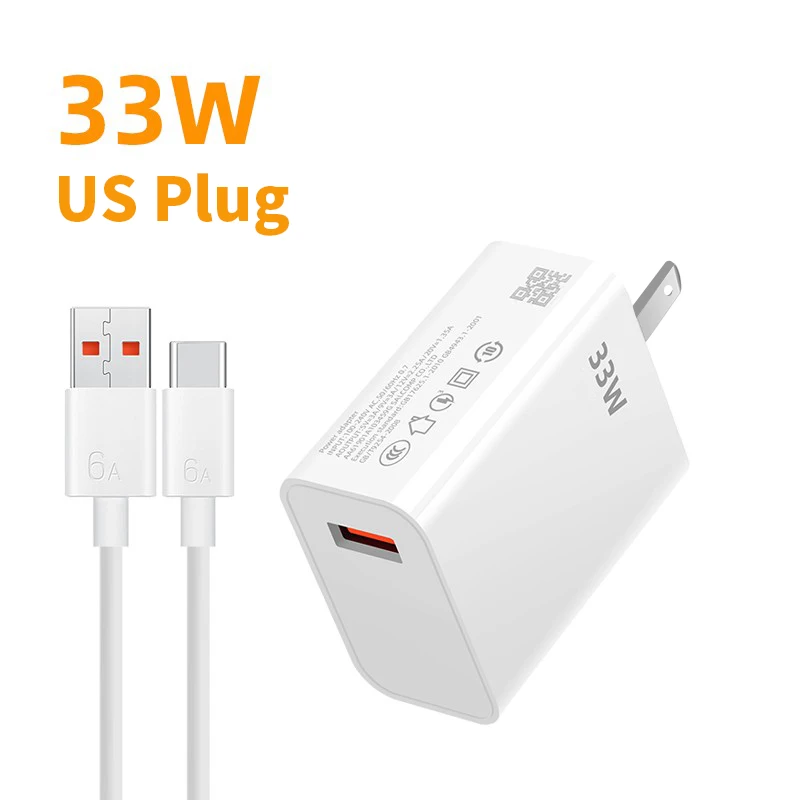 USB Charger 33W Fast Charging EU/US Plug Wall Charger 6A Type C Cable For Xiaomi Redmi K30 K40 iPhone Quick Charge Phone Adapter thumbnail 4