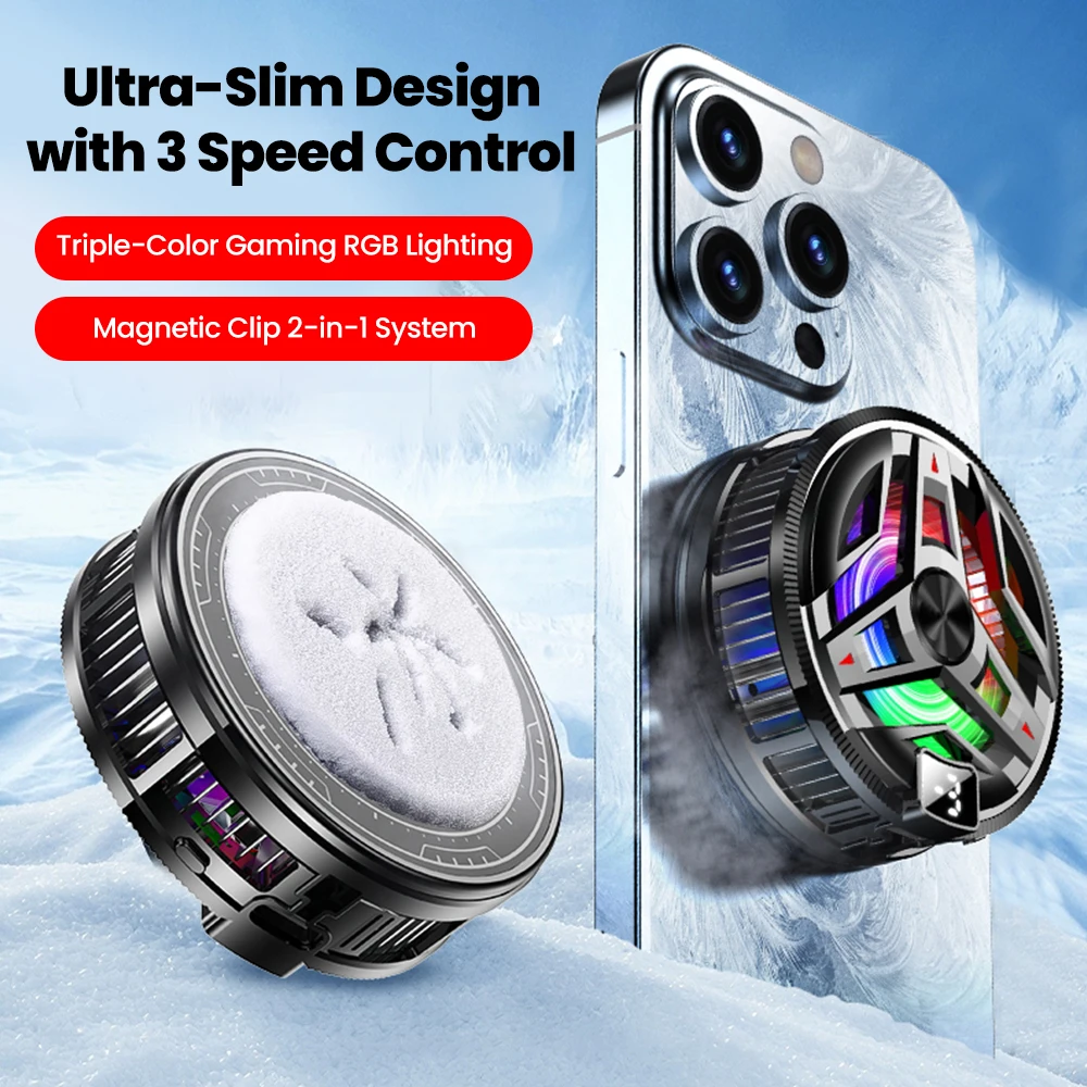 Magnetic Semiconductor Phone Cooler RGB Lights Digital DisplayCooling Fan Freeze Radiator For Gaming Tablet/Live Streaming ﻿