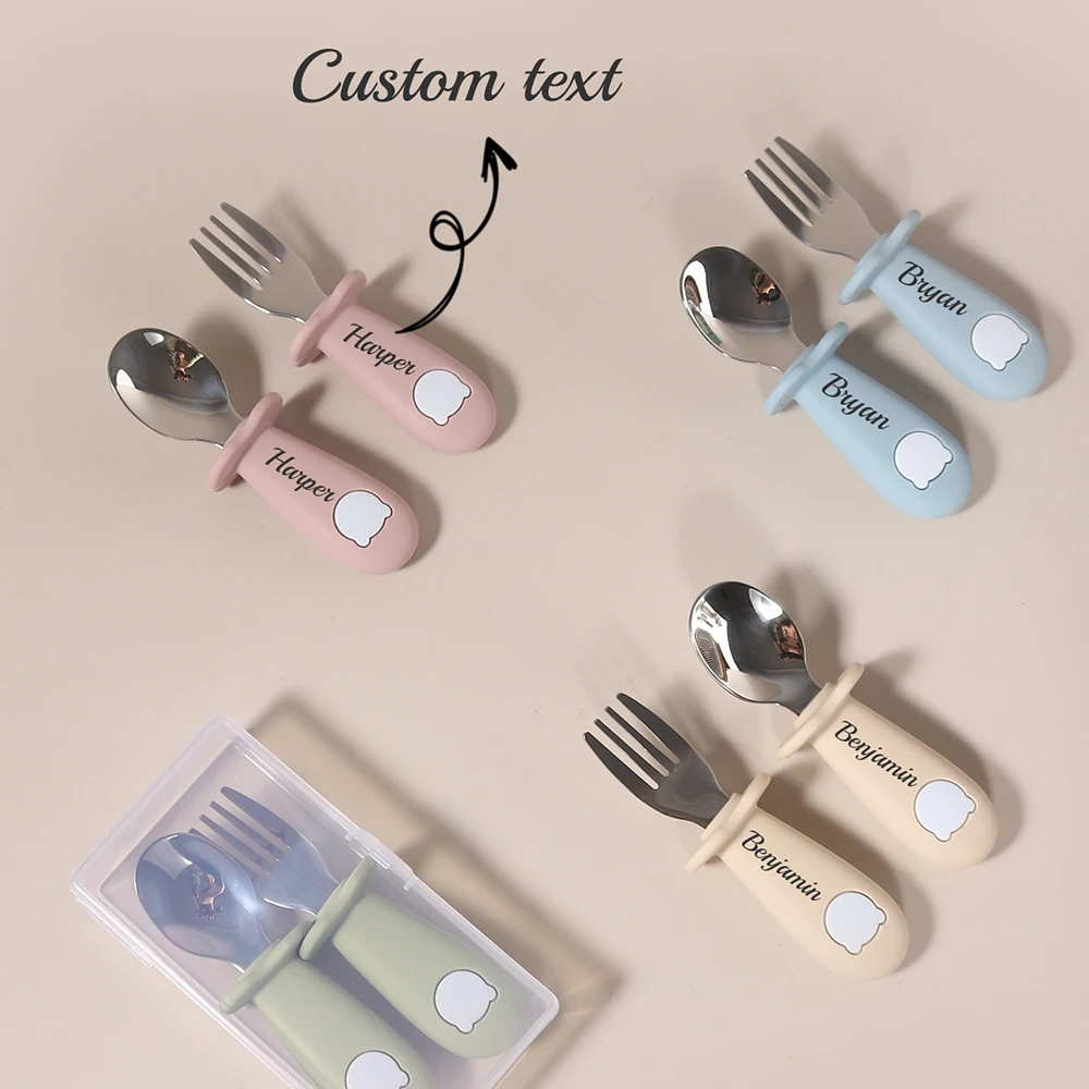 Custom Name Baby panda Spoon Fork Set | First Self Feeding Utensils for Toddlers  Stainless Steel Weaning Set with Travel case thumbnail 5