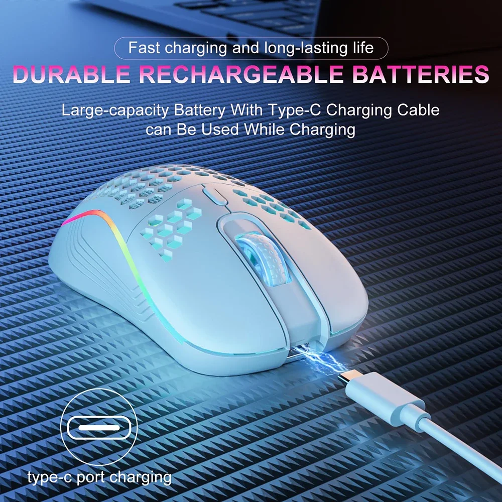 RGB 2.4G Wireless Gaming Mouse RGB Lighting Charging Mouse with Adjustable DPI Ergonomic Honeycomb Design for Desktop Laptop thumbnail 2