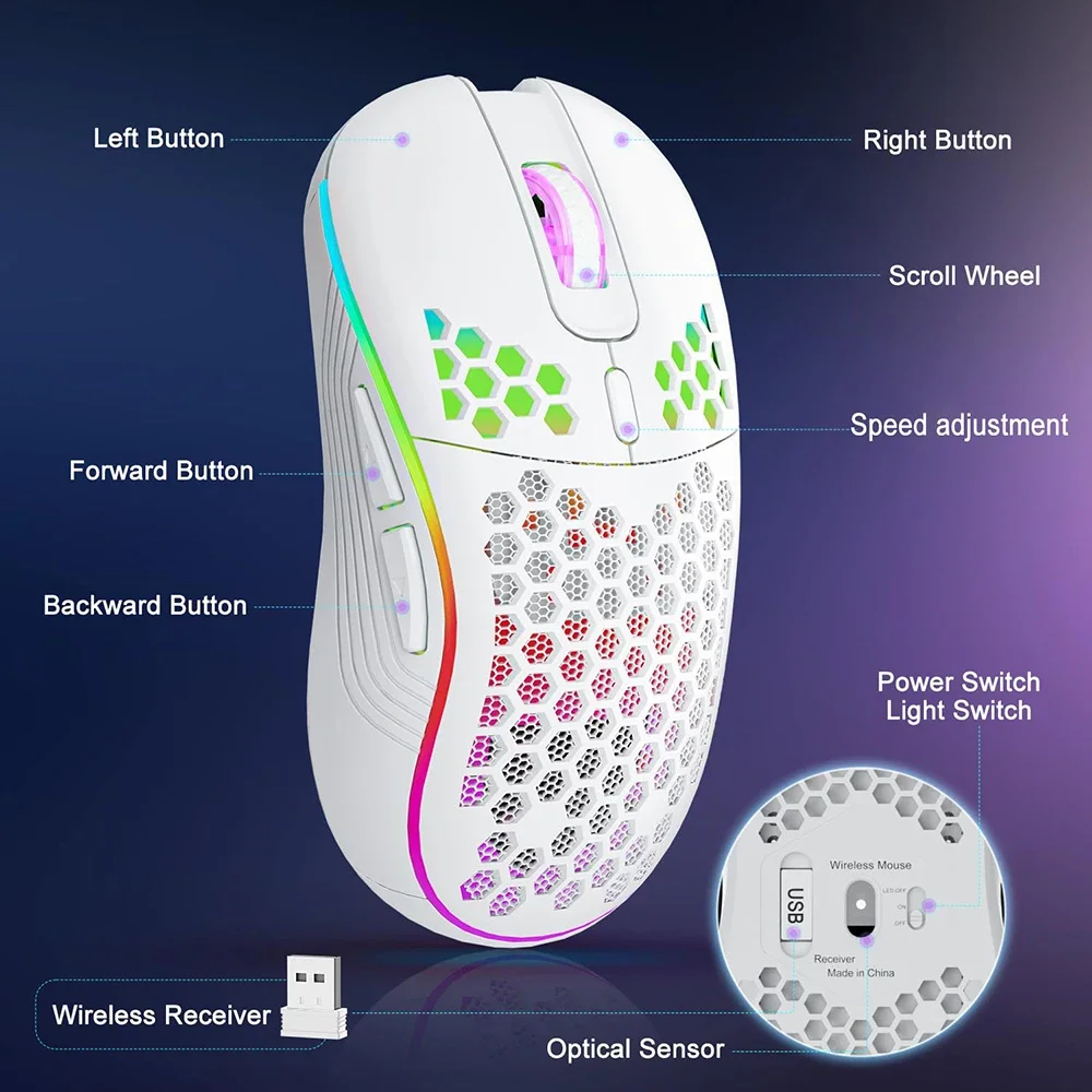 RGB 2.4G Wireless Gaming Mouse RGB Lighting Charging Mouse with Adjustable DPI Ergonomic Honeycomb Design for Desktop Laptop thumbnail 4