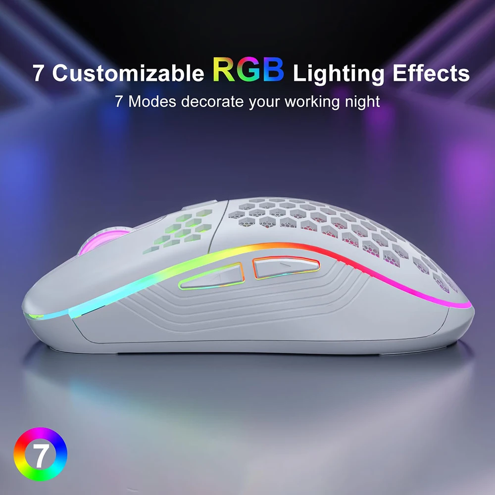 RGB 2.4G Wireless Gaming Mouse RGB Lighting Charging Mouse with Adjustable DPI Ergonomic Honeycomb Design for Desktop Laptop thumbnail 3
