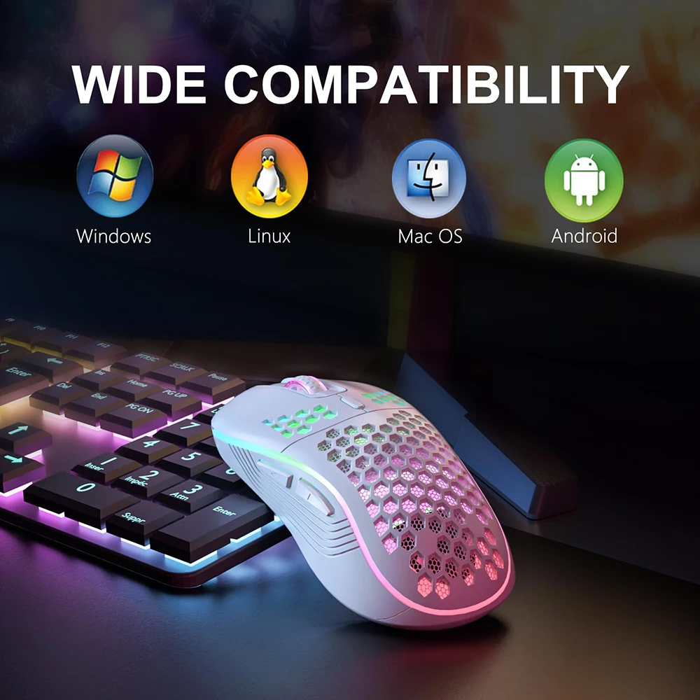 RGB 2.4G Wireless Gaming Mouse RGB Lighting Charging Mouse with Adjustable DPI Ergonomic Honeycomb Design for Desktop Laptop thumbnail 5