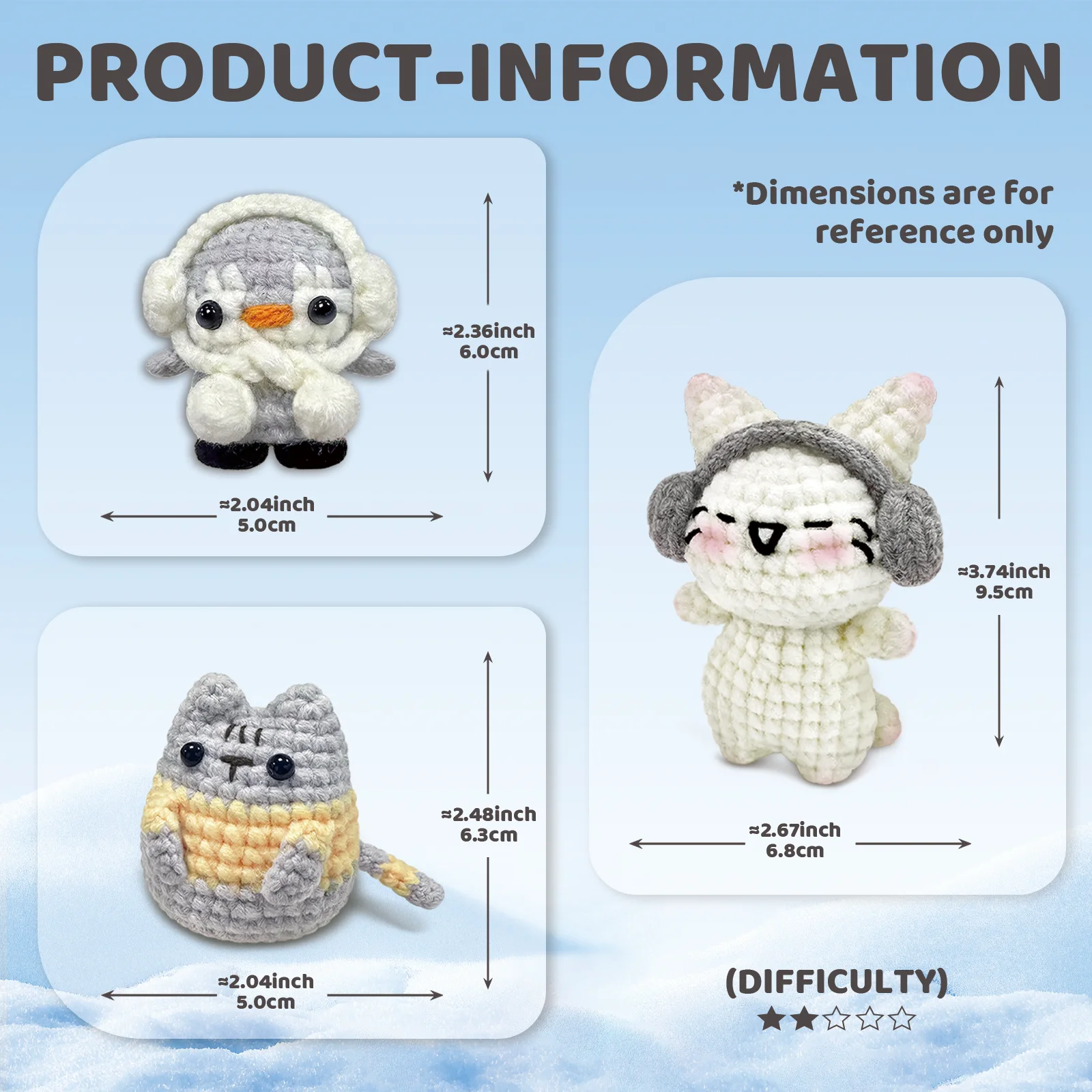 YAMAXIN 3PCS Cute Animal Theme Crochet Kit for Beginners - DIY Craft Tool Set with Knitting Arts And Crafts Project thumbnail 3